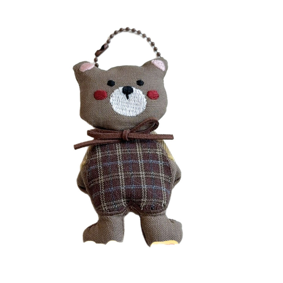 (Brown bead necklace and brown plaid bear pendant) New cartoon rabbit bear bead chain keychain cute niche design pendant versatile bag pendant