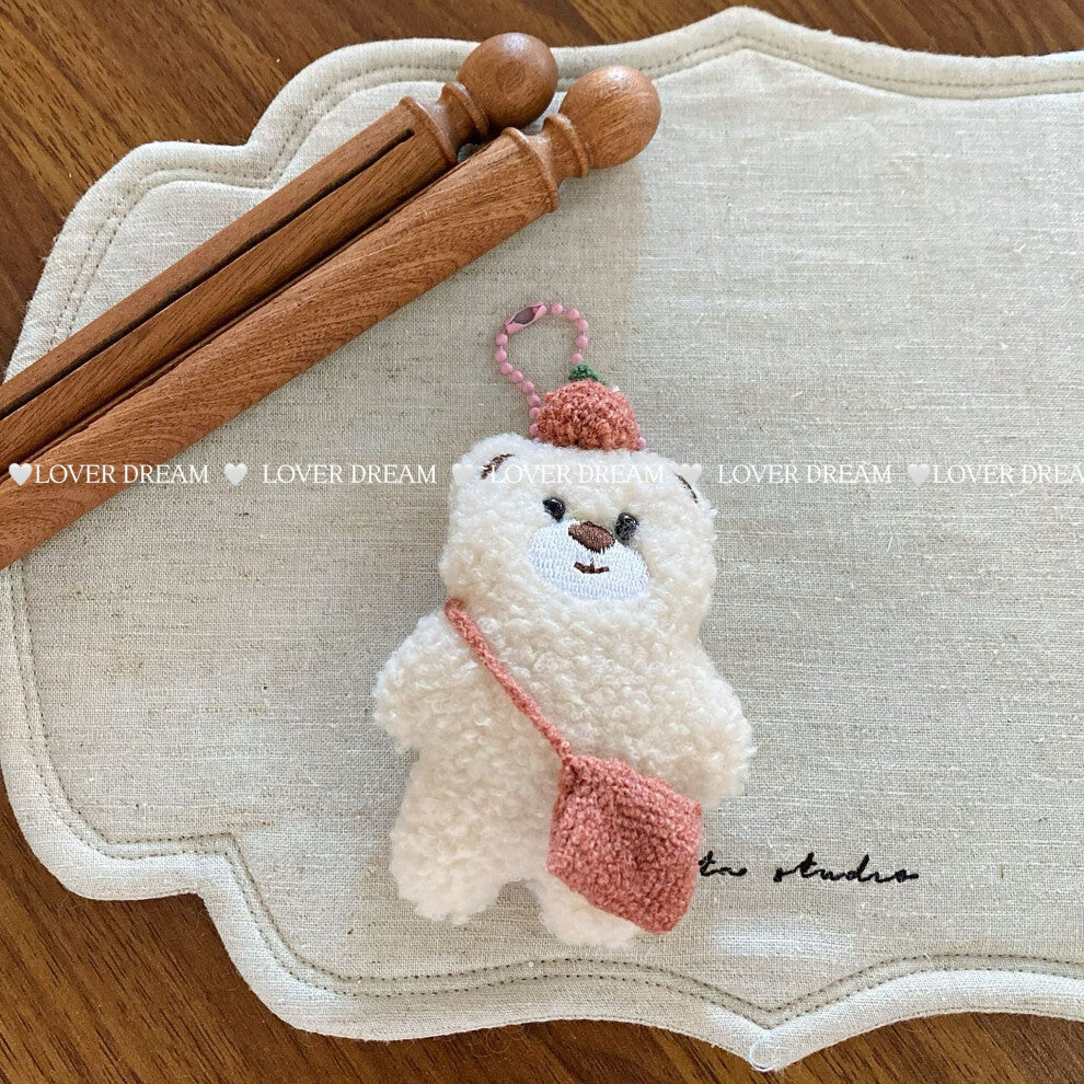 (Pink bead necklace, red backpack, and white bear pendant) New cartoon rabbit bear bead chain keychain cute niche design pendant versatile bag pendant