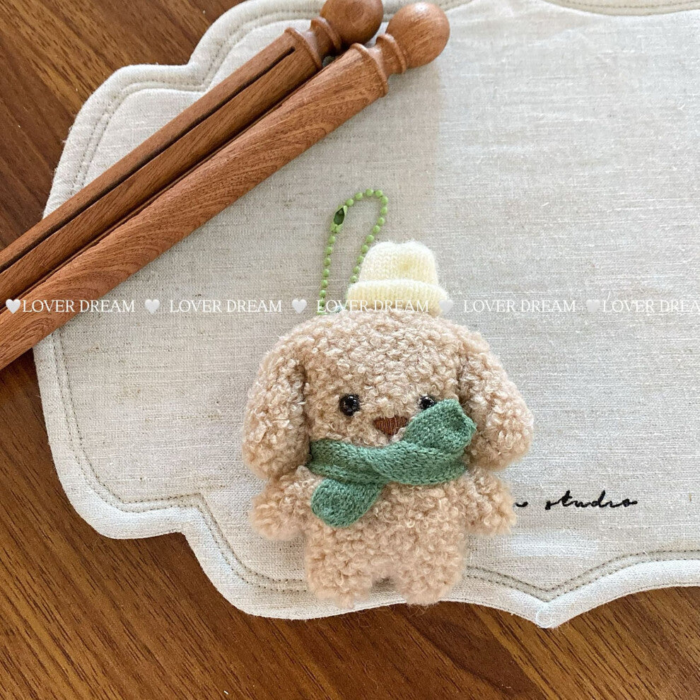 (Green bead necklace, green scarf, brown puppy pendant) New cartoon rabbit bear bead chain keychain cute niche design pendant versatile bag pendant