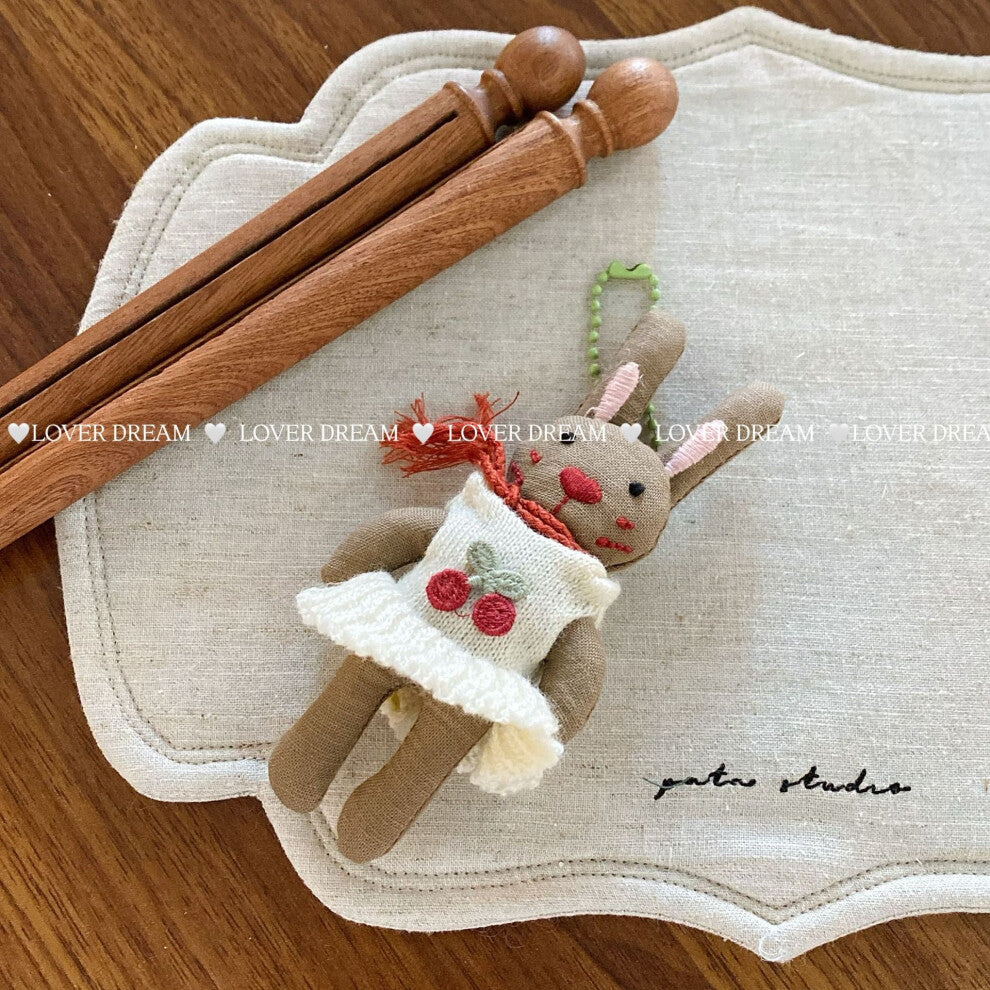 (Green bead necklace, white wool skirt, brown rabbit pendant) New cartoon rabbit bear bead chain keychain cute niche design pendant versatile bag pend