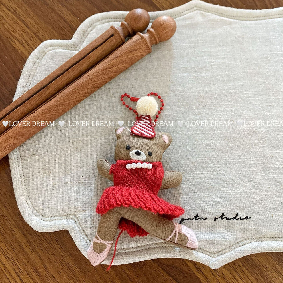 (Red bead necklace, red wool skirt, brown bear pendant) New cartoon rabbit bear bead chain keychain cute niche design pendant versatile bag pendant