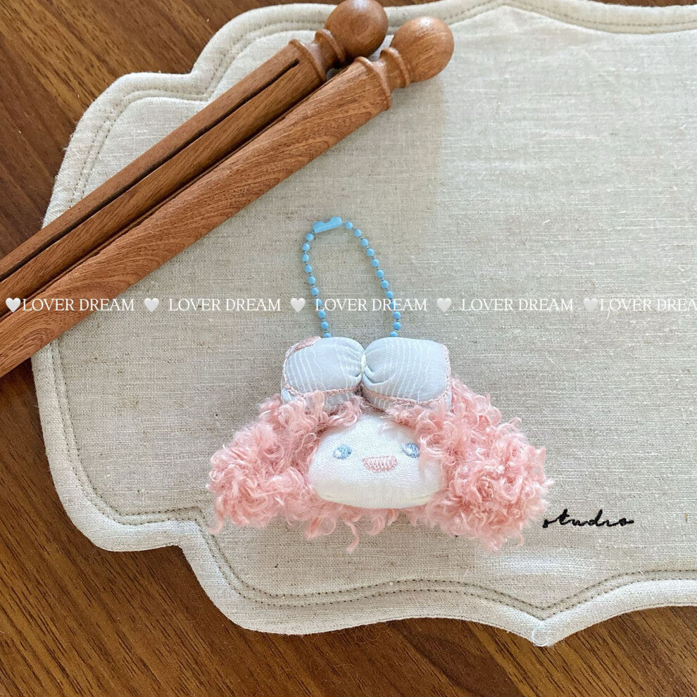 (Blue bead necklace, pink hair, blue butterfly girl pendant) New cartoon rabbit bear bead chain keychain cute niche design pendant versatile bag penda