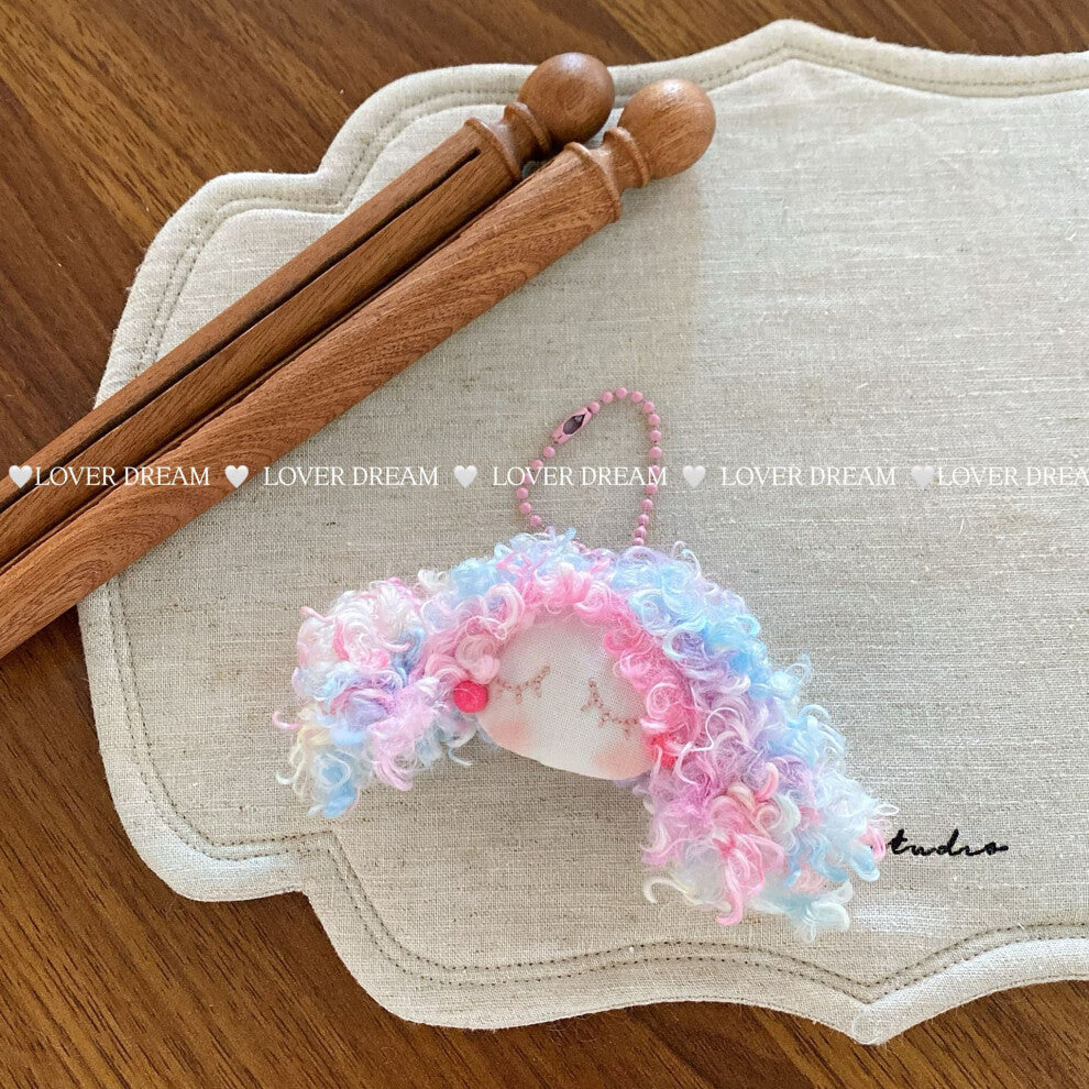 (Pink bead necklace and light blue hair girl pendant) New cartoon rabbit bear bead chain keychain cute niche design pendant versatile bag pendant