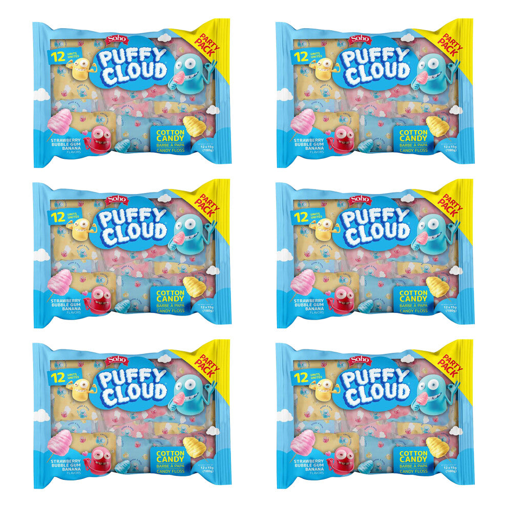 (Puffy Cloud Cotton Candy Fruit Flavoured Fluffy Candies - Pack of 6) Puffy Cloud Cotton Candy Fruit Flavoured