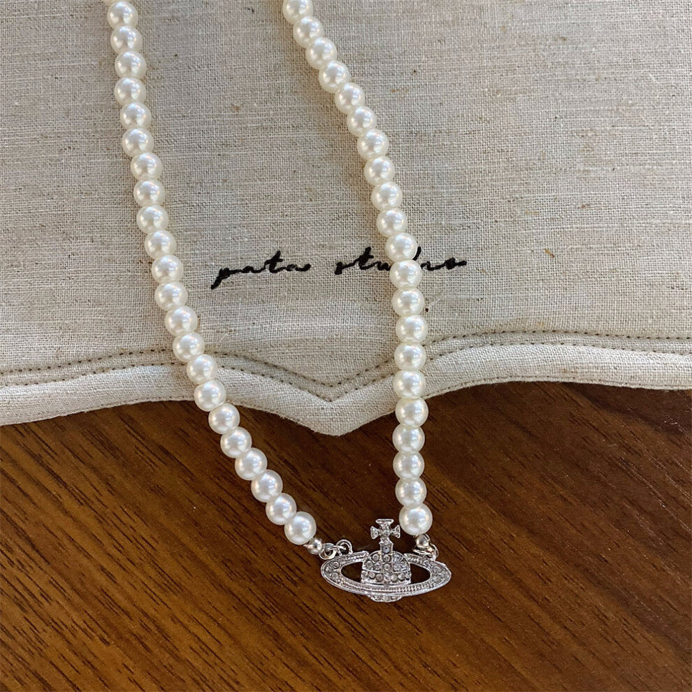 (Micro-paved cosmic pearl necklace) New pearl green crystal beaded necklace fashionable niche design clavicle chain versatile necklace