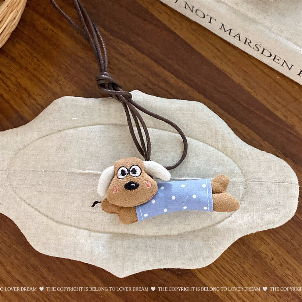 (Blue Polka Dot Puppy Leather Necklace) New contrast color polka dot three-dimensional mushroom leather rope necklace cute children's adjustable lanya