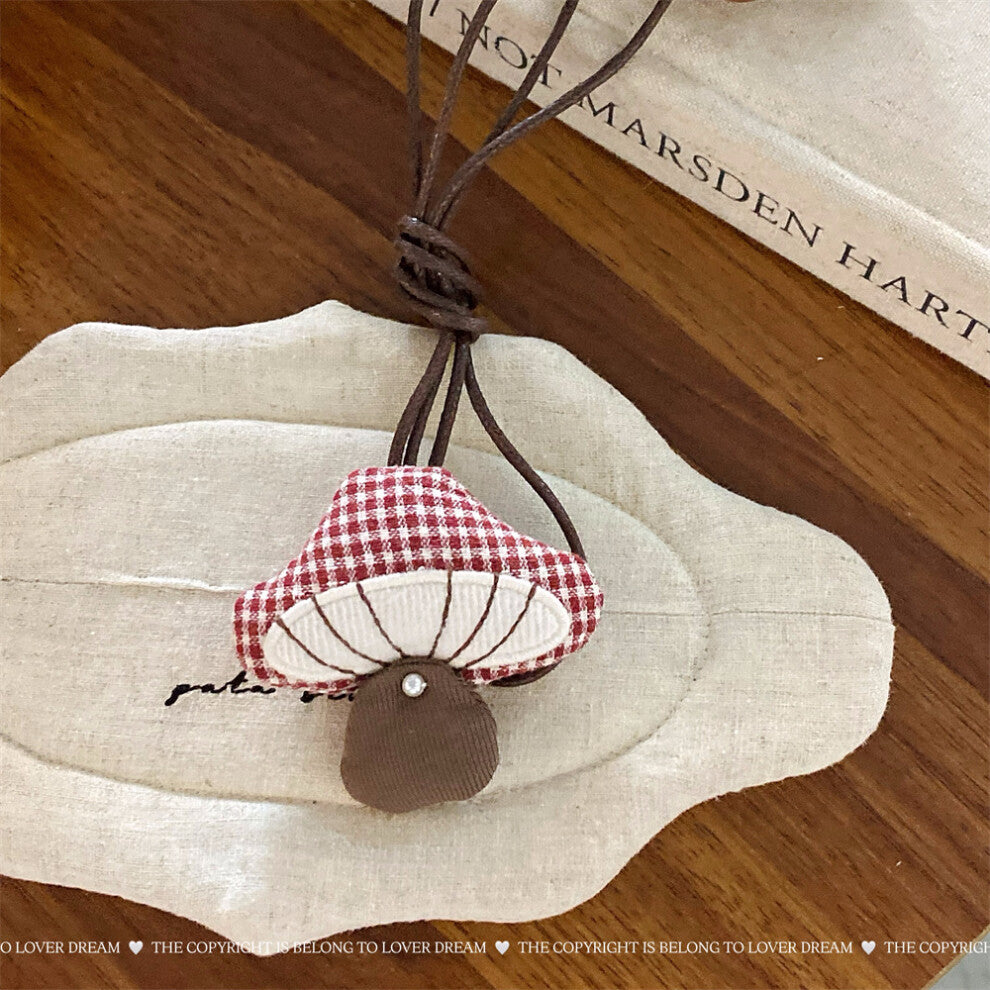 (Red Plaid Mushroom Leather Cord Necklace) New contrast color polka dot three-dimensional mushroom leather rope necklace cute children's adjustable la
