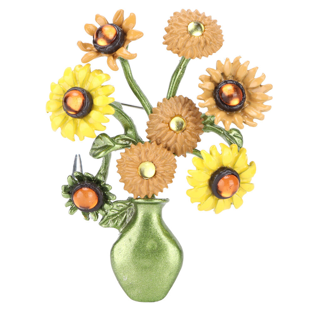 Sunflower Brooch Lapel Pin Plant Vase Flower