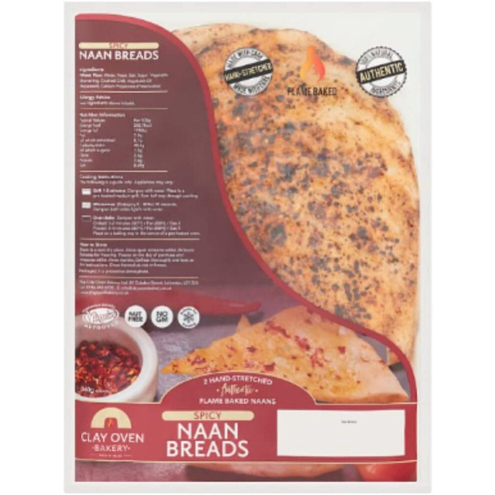 Clay Oven Bakery 2 Hands-Stretched Authentic Spicy Naan Breads x Case of 10