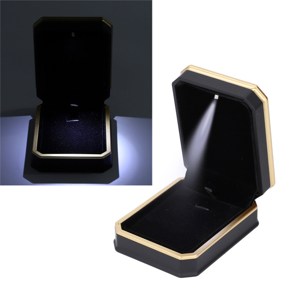 Elegant Frosted Black Necklace Box with LED Light and Velvet Interior