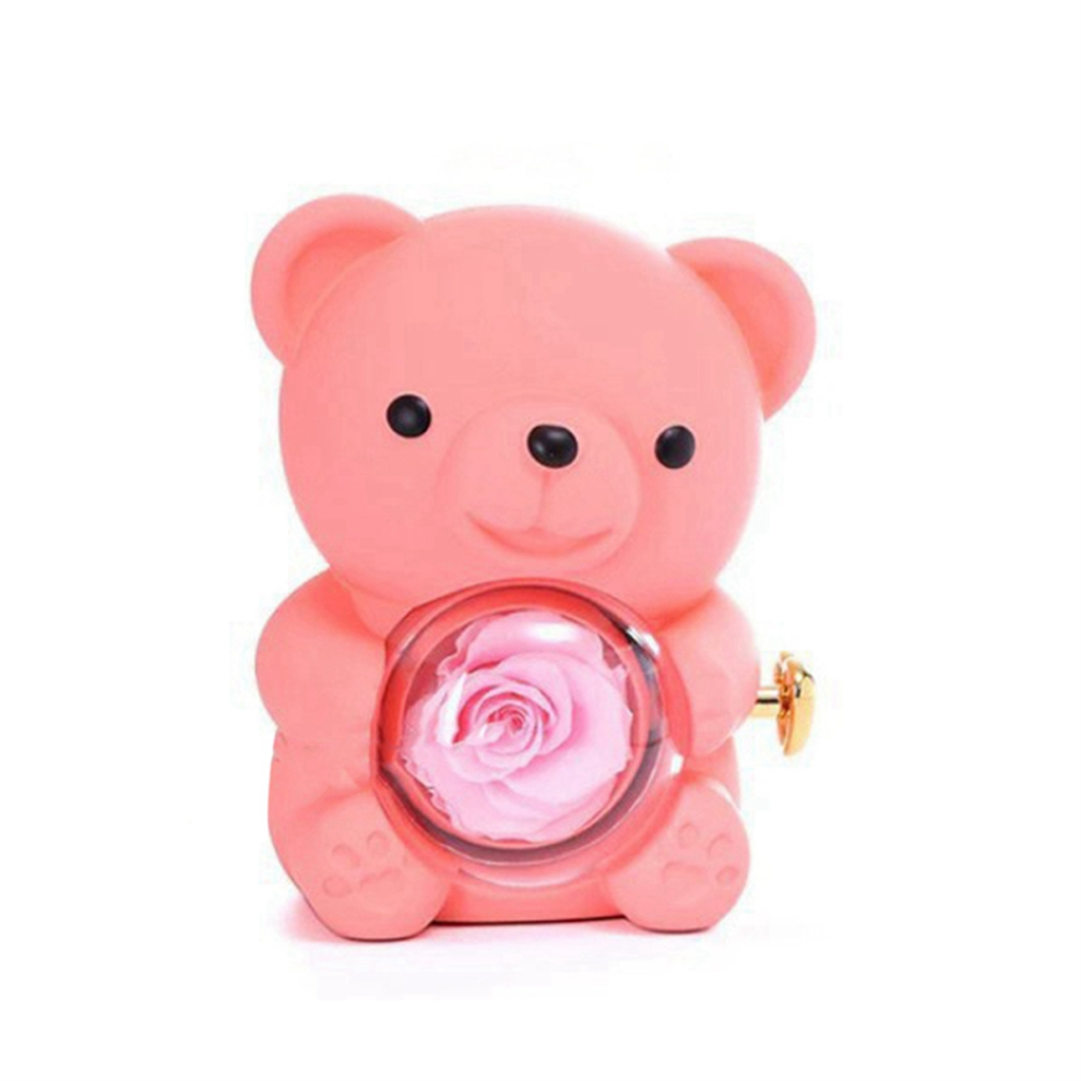Eternal Rose Flower Bear Box with Double-Heart Necklace, for Mom,