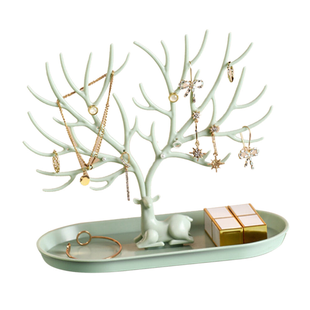 Modern Green Tree Jewellery Rack with Deer for Organizing Accessories