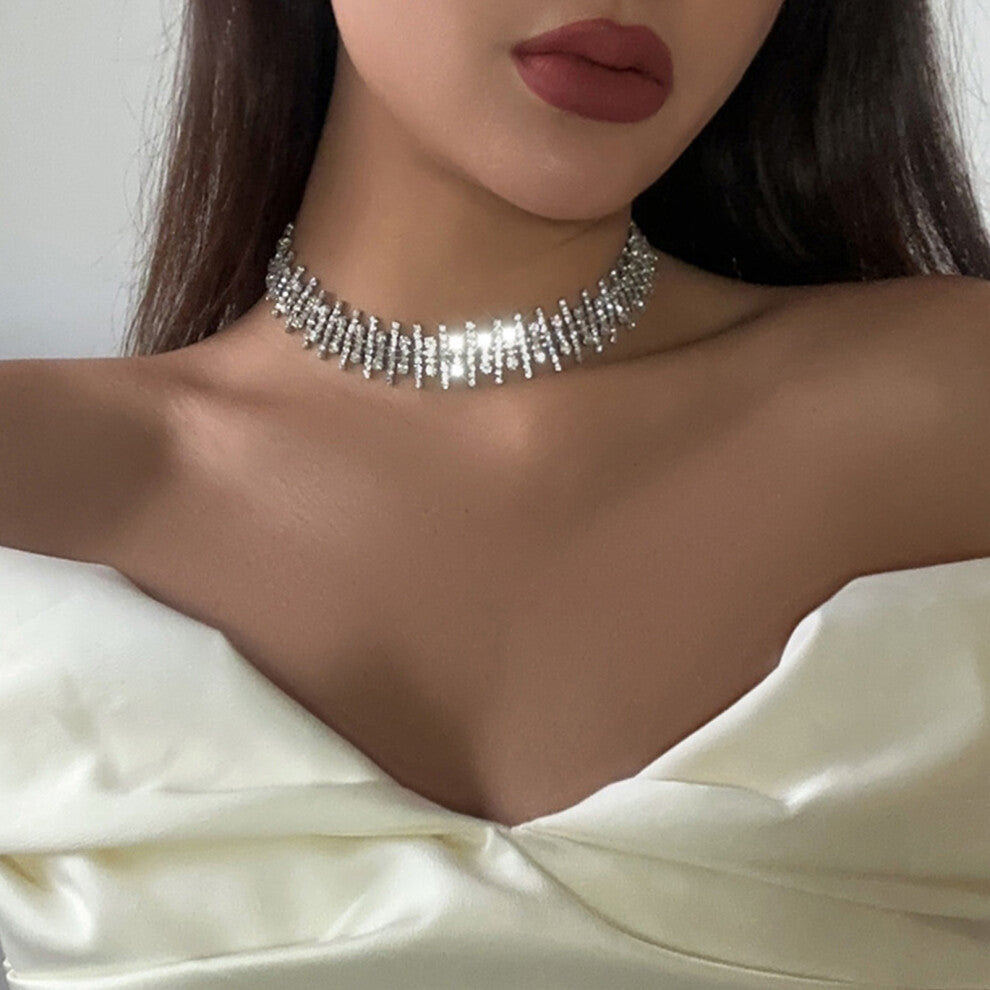 Sparkly Rhinestone Necklace White 5687 Hook Eye Clasp Bling Collar