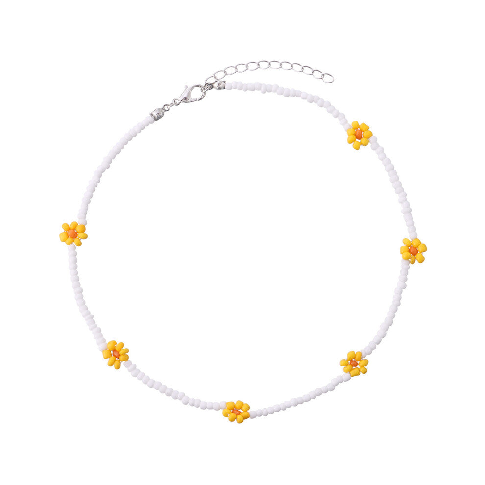Colorful Flowers Beaded Necklace Adjustable 35cm Collar for Girls