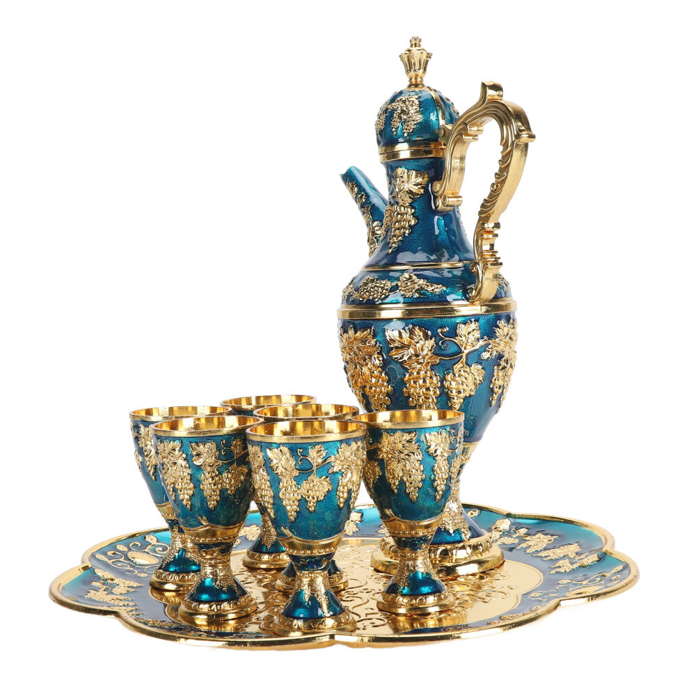 Rustproof Zinc Alloy Metal Wine Pot Set, Gold & Blue, Decorative 1.2L