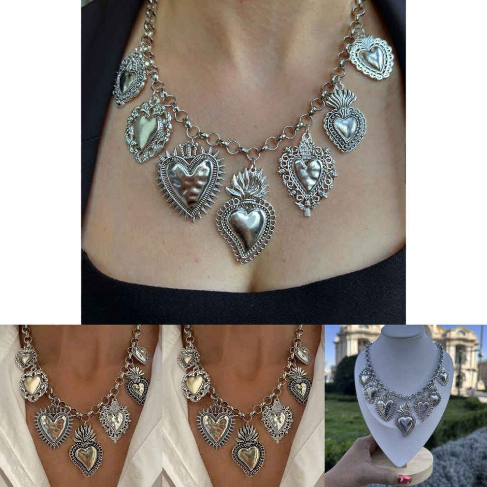 Retro Stylish Religious Heart Shaped Pendant Necklace With Alluring Silver Women Chain For