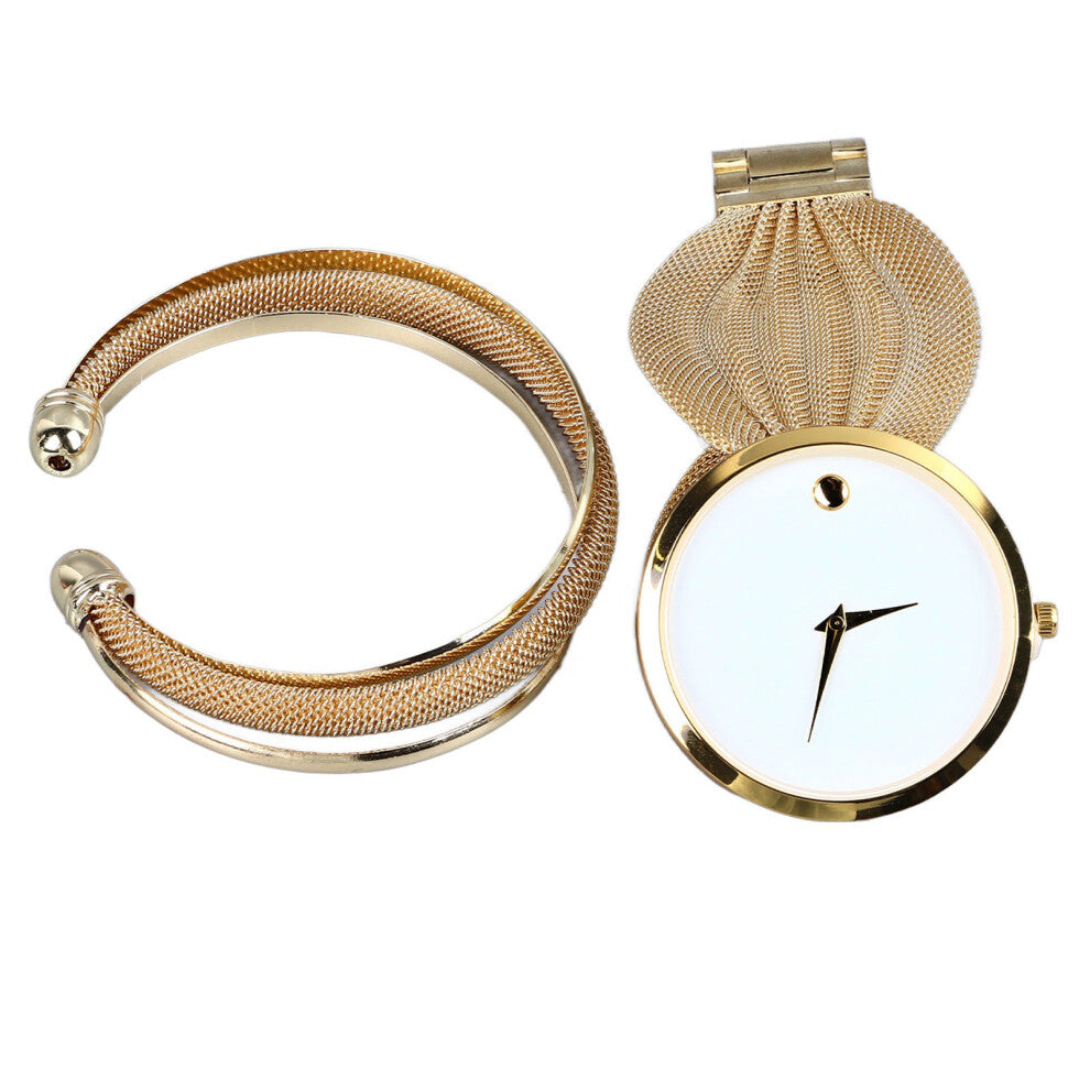 2Pcs Women's Adjustable Quartz Watches Set Alloy Stainless Steel Bracelet 18mAh