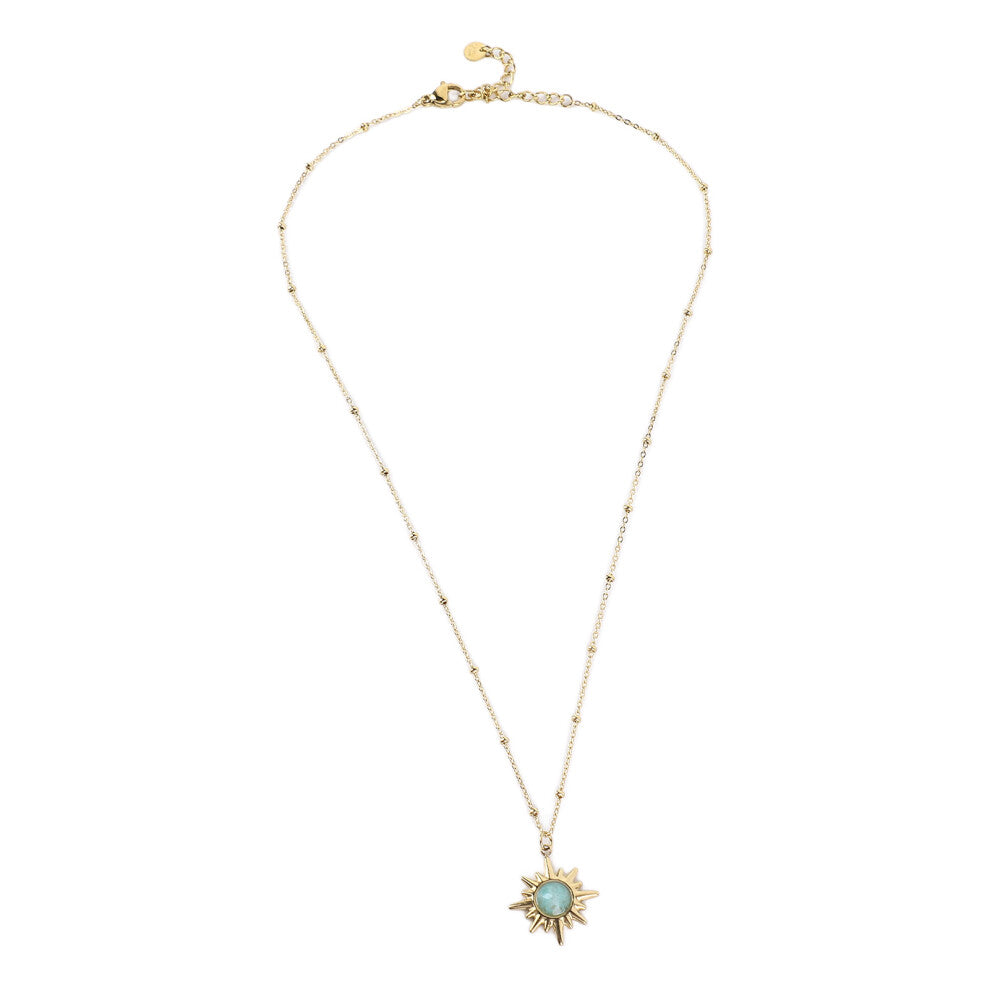 8 Pointed Star Pendant Necklace Titanium Steel Stone Chain 40+5cm