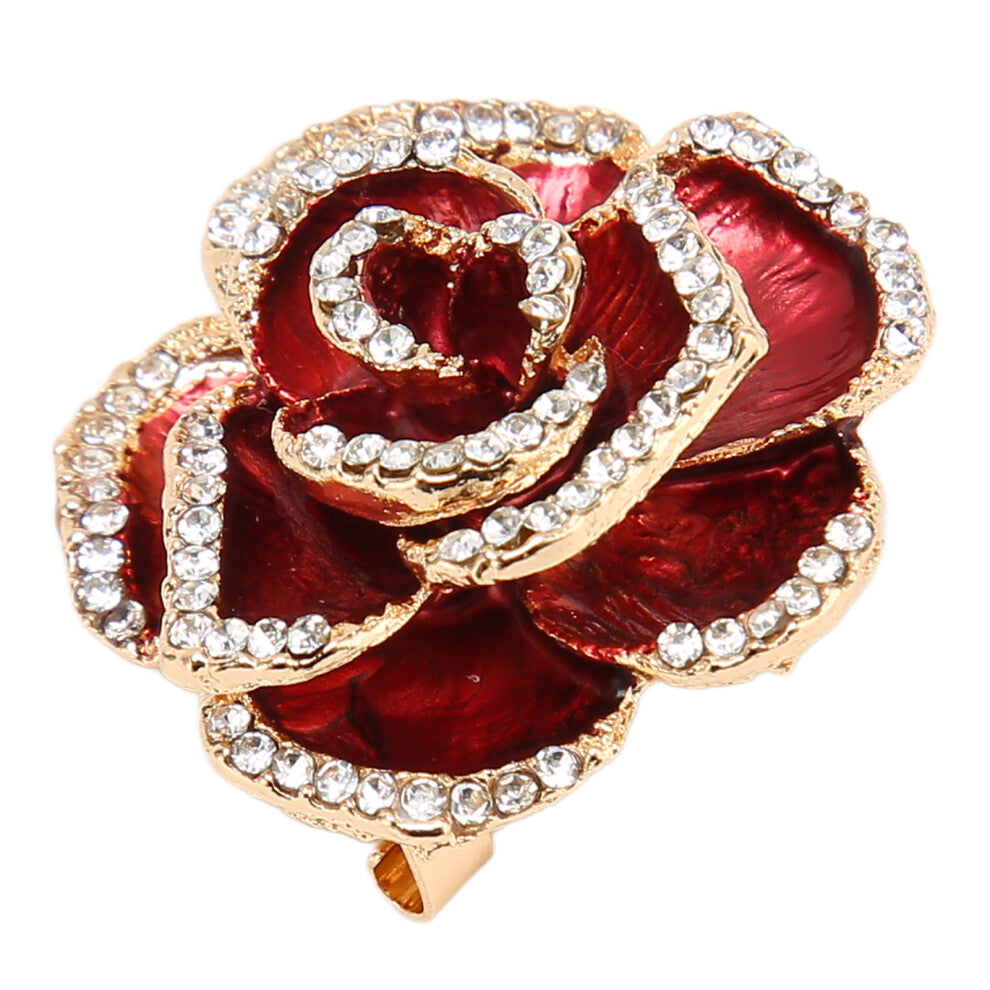 Exquisite Burgundy Rhinestone Petal Flower Brooch for Weddings