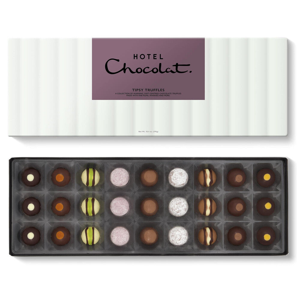 Hotel Chocolat Tipsy Truffles Sleekster 295g - 27-Piece Milk, Dark and White Liqueur Chocolate Box - Suitable for Vegetarians - Gifts for Birthday,