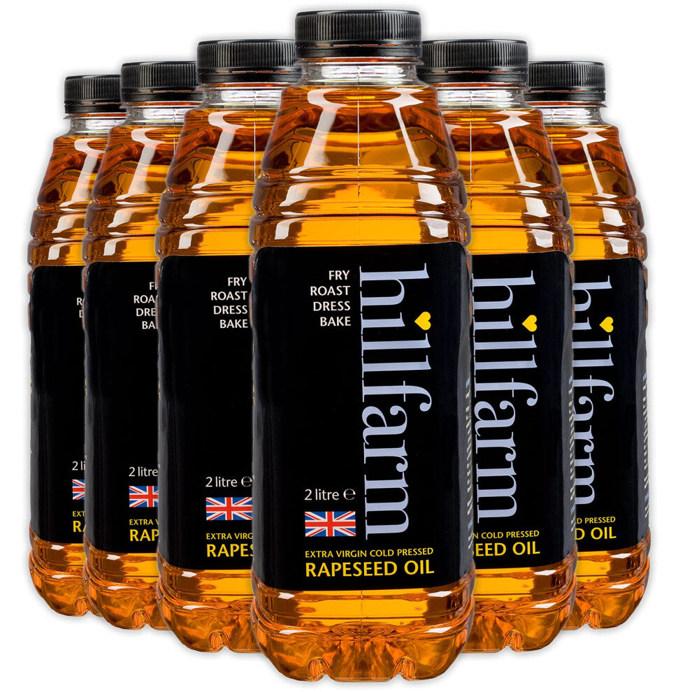 Hillfarm Extra Virgin Cold Pressed Rapeseed Oil - 6x2 Litre, Suitable for Cooking, Baking and Frying