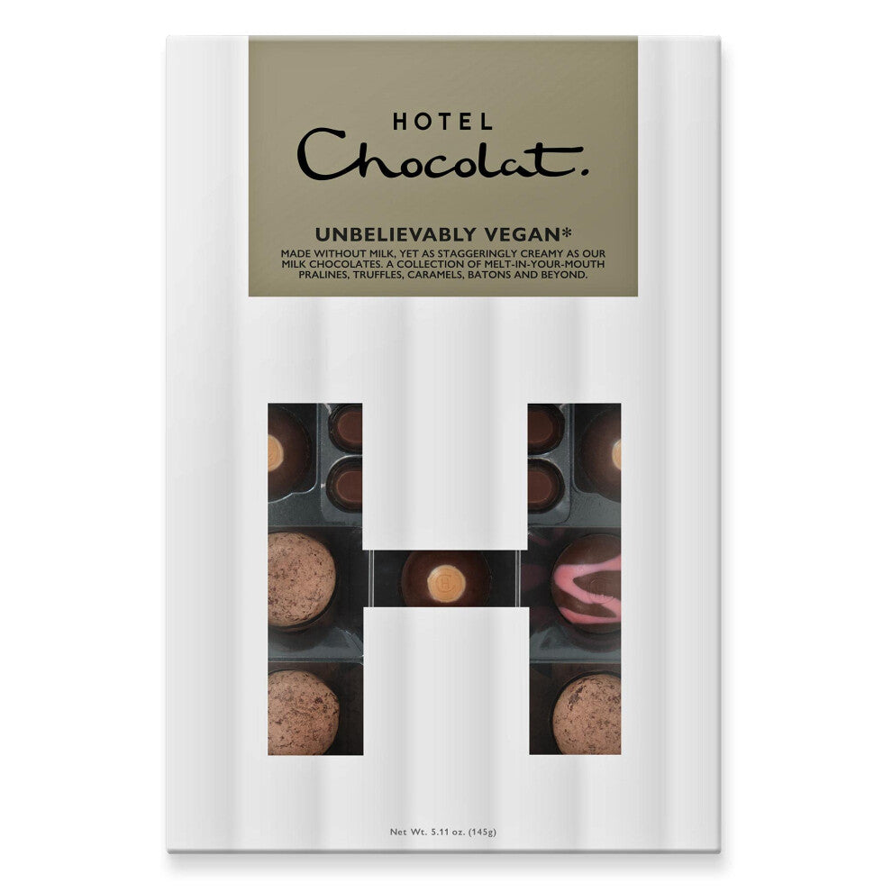 Hotel Chocolat Unbelievably Vegan H-Box - 14 Cacao-Rich Chocolates, 145g - Suitable For Vegetarians & Vegans - Gifts For Birthday, Thank You,