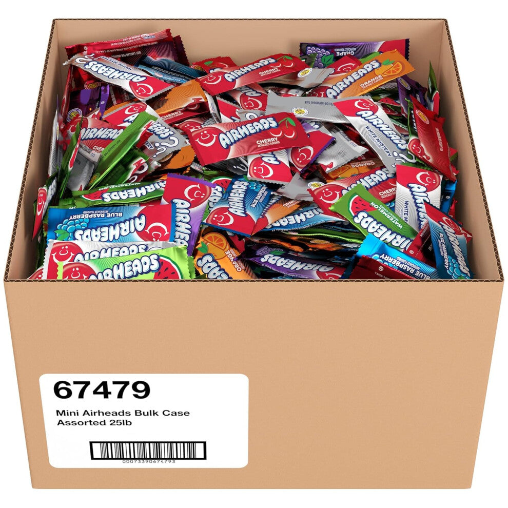 Airheads Candy, Mini Bars, Easter Candy, Parades, Party, Assorted Flavors, Individually Wrapped Bulk Box, Non Melting, Party, 25lb Candy 11.35kg