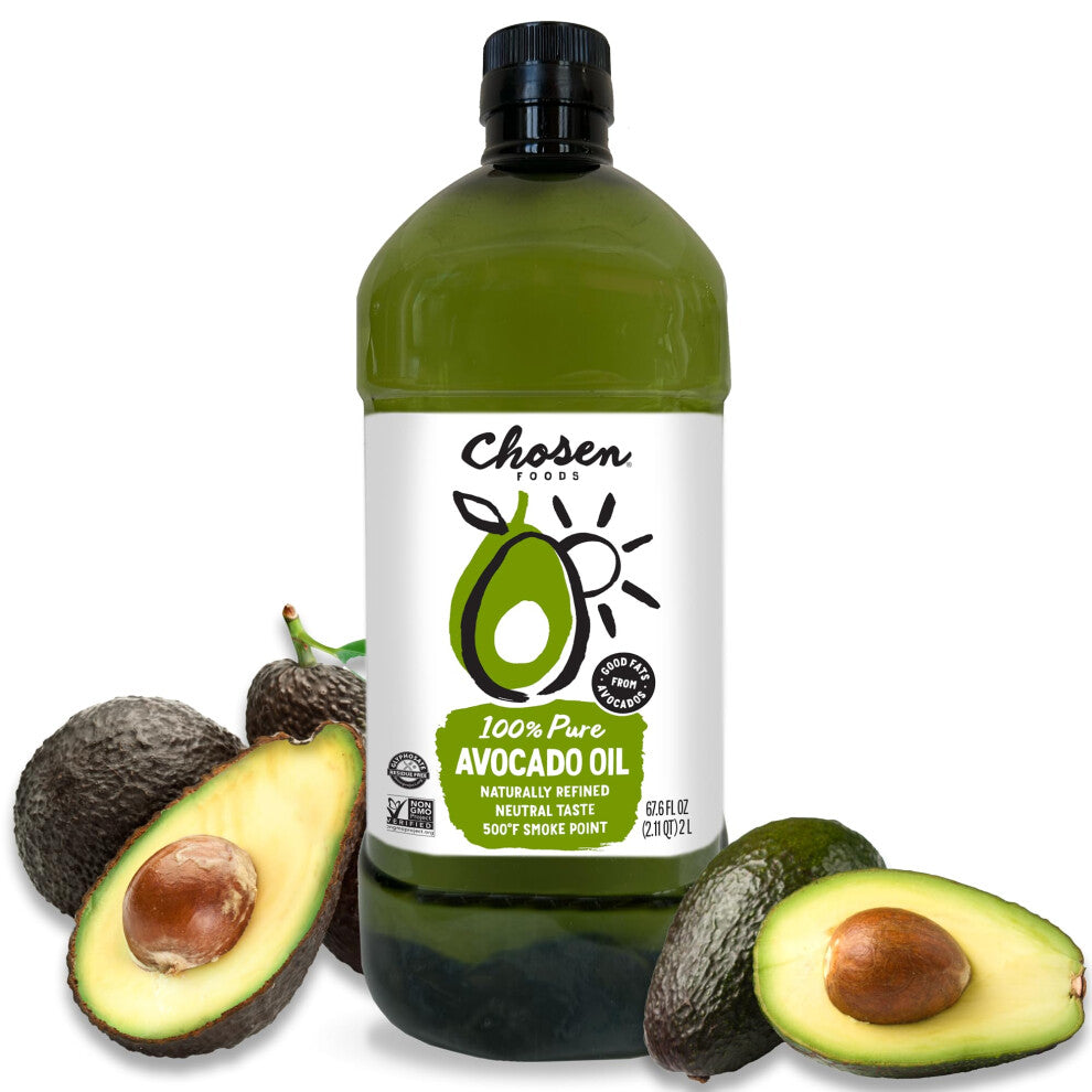Chosen Foods 100% Pure Avocado Oil 2 L in BPA Free Food Grade Plastic Bottle, Non-GMO, for High-Heat Cooking, Frying, Baking, Homemade Sauces,