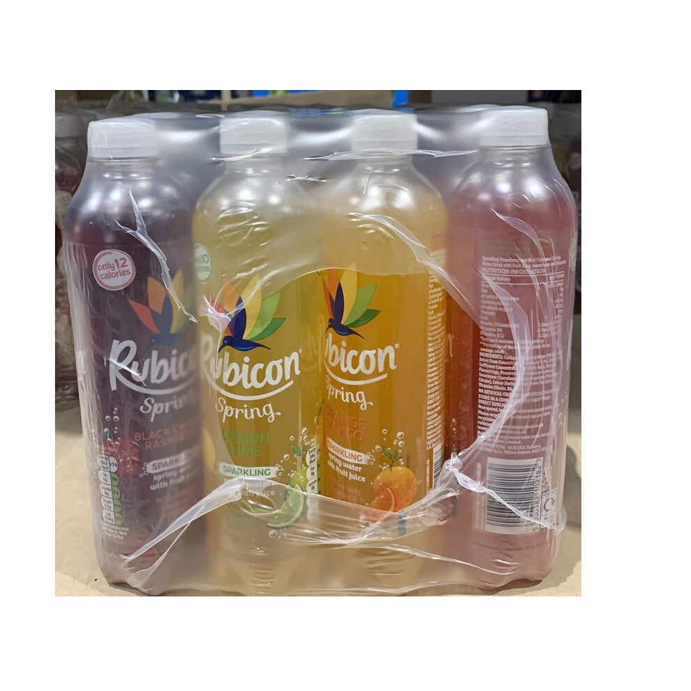Rubicon Sparkling Spring Sugar Free with Low Calories Orange & Mango - Black Cherry Raspberry - Lemon & Lime - Strawberry & Kiwi Fruit Juice 500ml