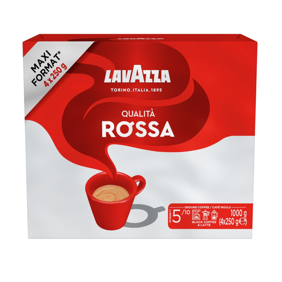 Lavazza, Qualit? Rossa, Ground Coffee, 1 kg, Ideal for Moka Pots, with Aromatic Notes of Chocolate and Dried Fruits, Arabica and Robusta, Intensity