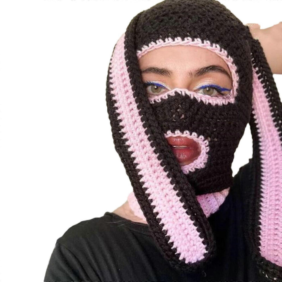 (aldult-Svart Rosa Single La)Fun Bunny Balaclava Herrekostymehatter Halloween Gave Varm Myk Heklet
