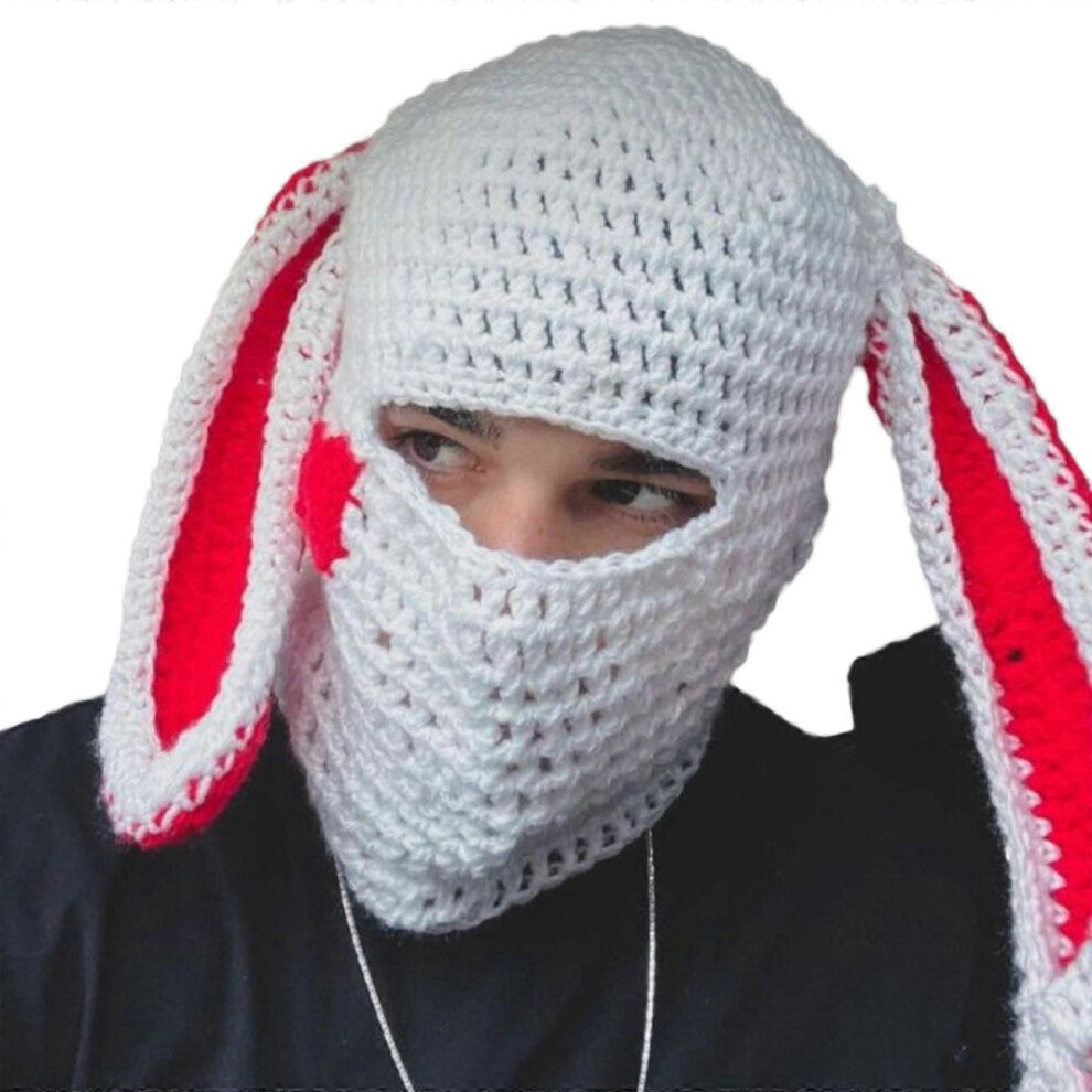 (barne-hvit rød kaninøre)Morsom kanin Balaclava menn kostyme hatter Halloween gave varm myk heklet