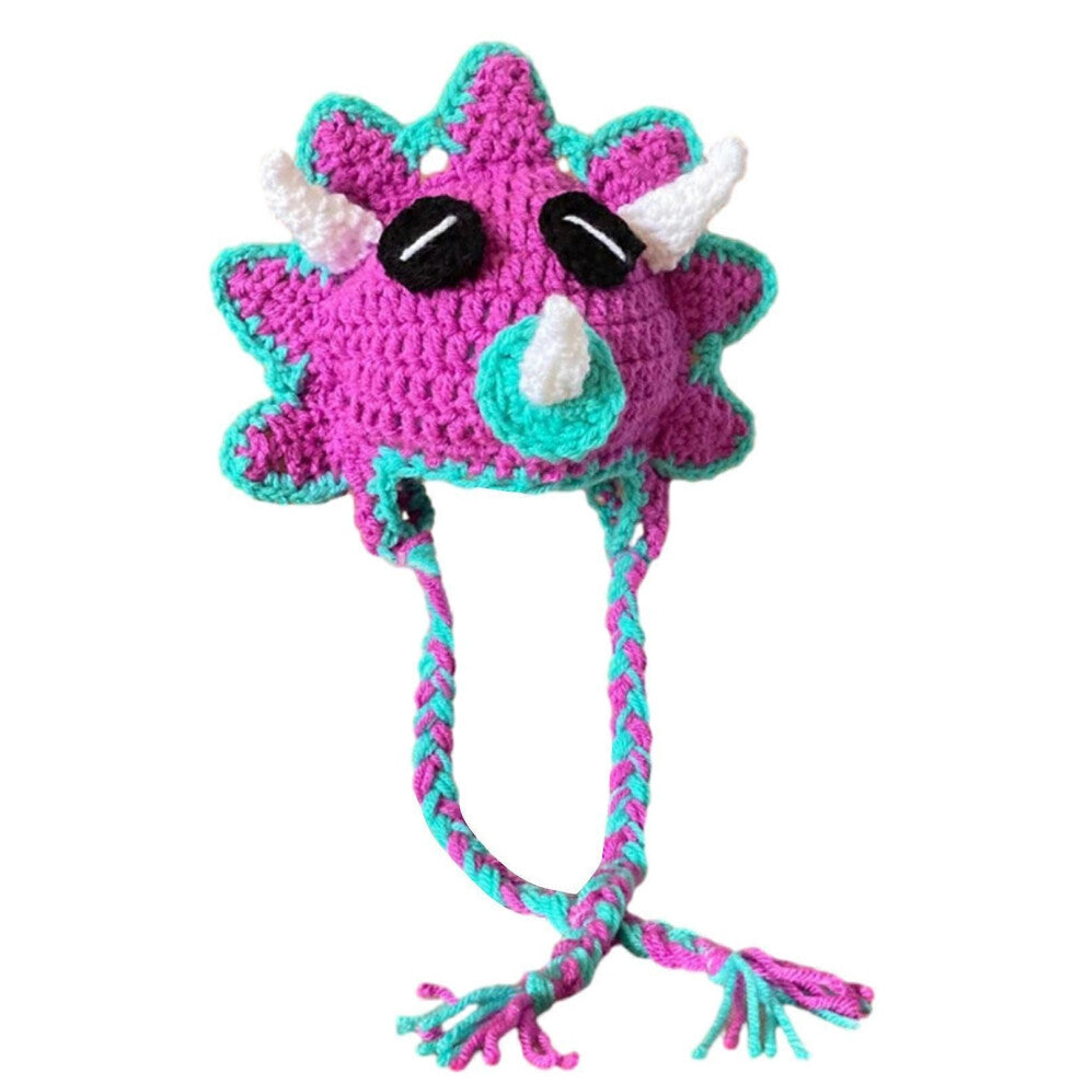 (lilla)Morsom dinosaurhatt Slouchy Barnekostymehatter Halloween-gave Varm stor heklet lue Slouchy