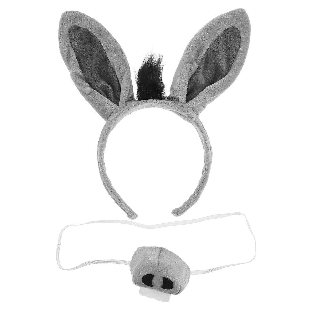Morsomme eselører pannebånd Dyrekostymetilbehør for barn og voksne i lys grått designet for