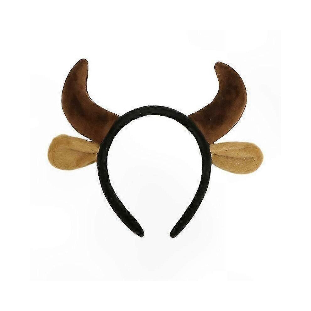 (brun)Funny Cow Ears pannebånd med horn for cosplay, Halloween og festivaltemafester
