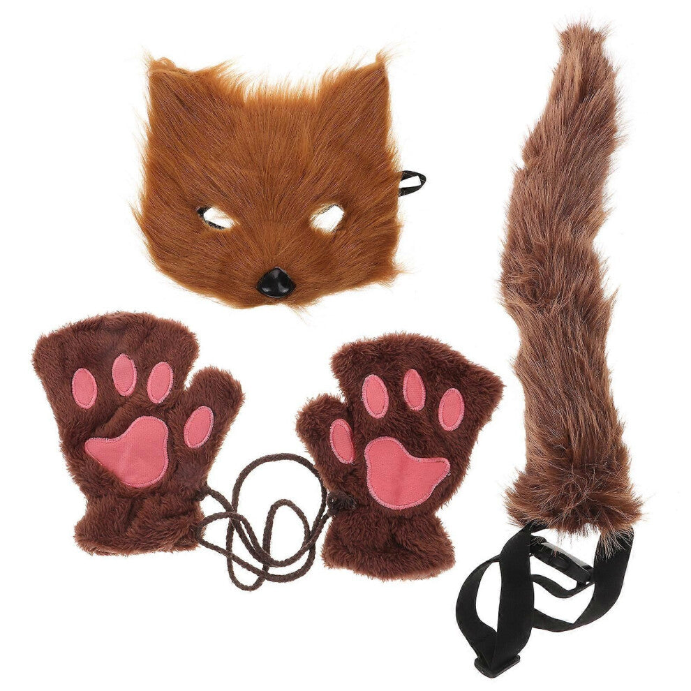 Fox Mask Tail Gloves Kostymetilbehør Cosplay Event Halloween Party 1 sett
