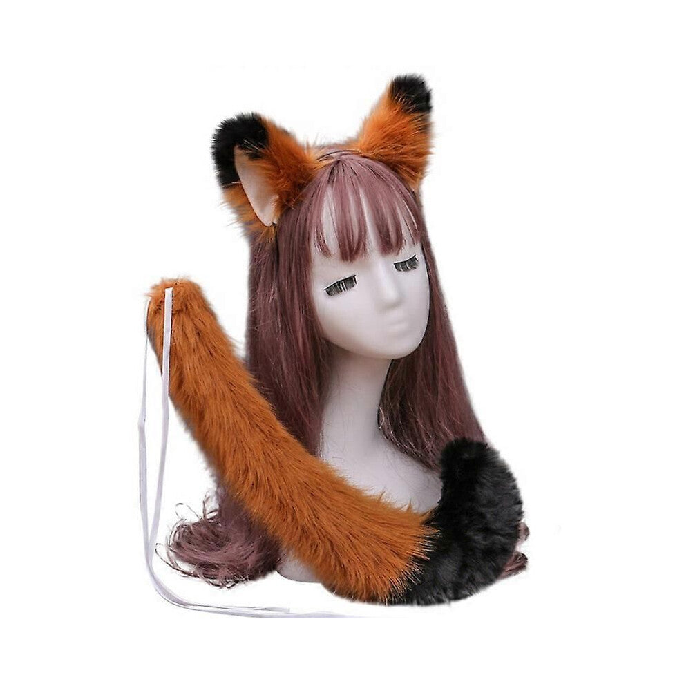 (farge 20)Revehale og ører, ører og halesett for kattulv vaskebjørn, pelshale for dyr, pannebånd til