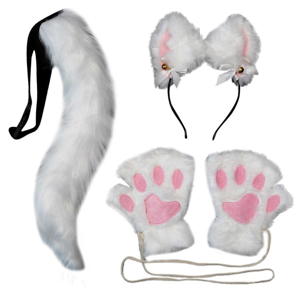 (klokkehvit)Rever kostymesett lodne hansker plysj dyreansiktstrekk Katter Ører Pannebånd Halloween kostyme