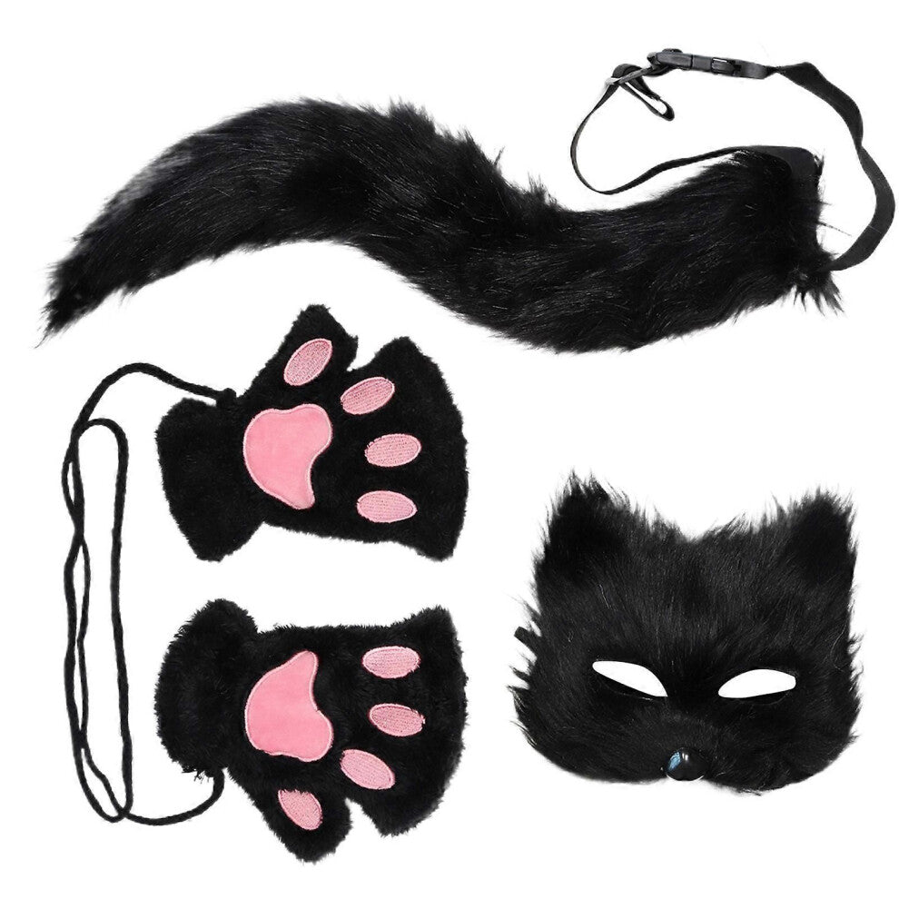 (maske svart)Rever Hale Dyreansiktsdeksel Furry Hansker Plysj Dyrehale Katter Ører Pannebånd til Halloween
