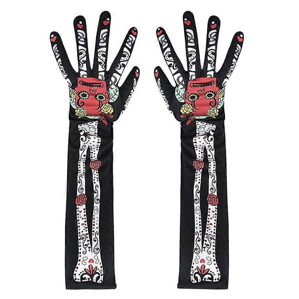 Hansker Halloween-kostyme Dekorativ skalleform Feststil voksentilbehør Svart 40x9,5 cm 1 par