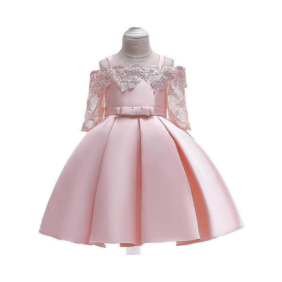 (120cm-Rosa)Jenter Prinsessekjole Off-shoulder Spaghetti Straps Kjole Blonder uthulte ermer Pettisksirt