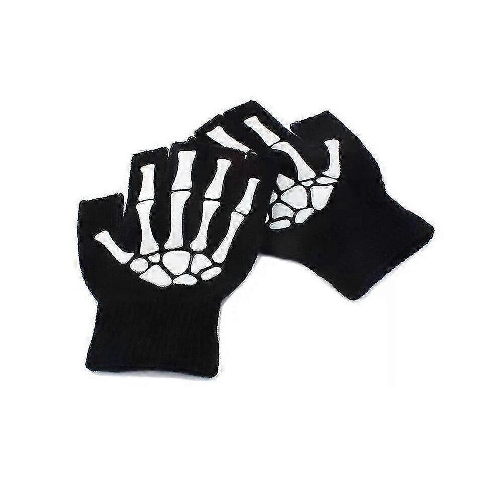 (Voksen-Sort)Glow-in-the-Dark skjeletthodeskalle Halvpekerhansker for voksne Barn, menn og kvinner Halloween