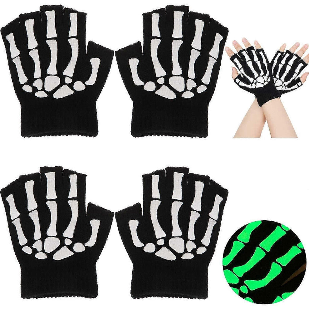 (Barn svart-svart)Glow-in-the-Dark Skjelett Skull Halvpekerhansker for voksne Barn Menn