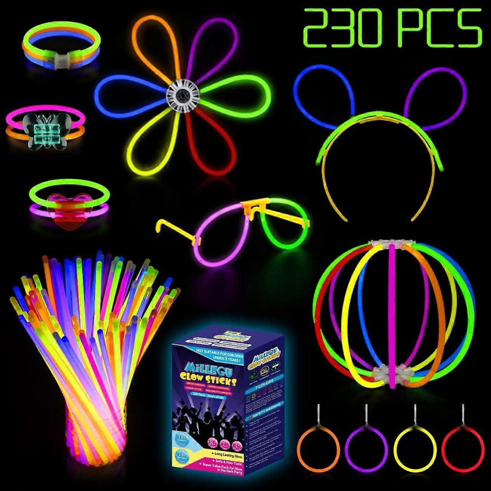 Glow Sticks Party Sett 204 deler Glow Sticks neon Glow Light armbånd og halskjede 7 farger Glow Sticks