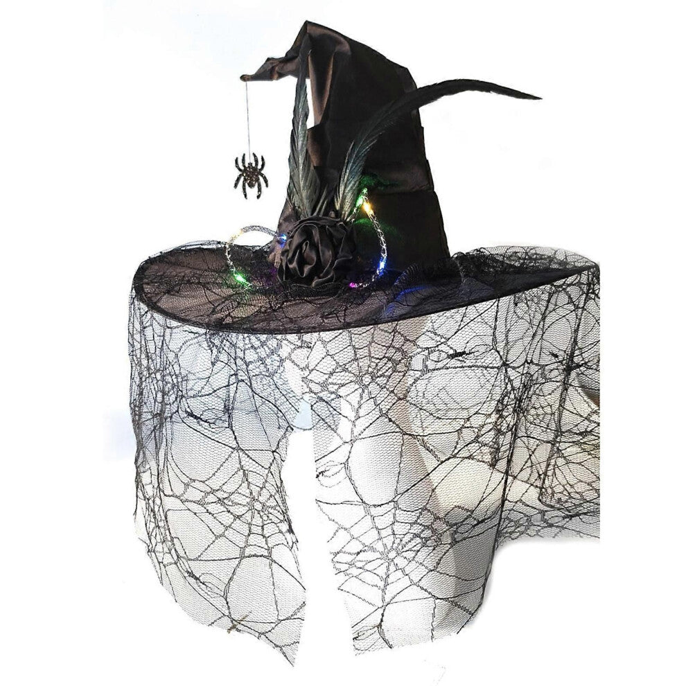 (lilla opplyst edderkopp) Heksehatt med frynser for voksne trollhatt Halloween fest hodeplagg Cloche