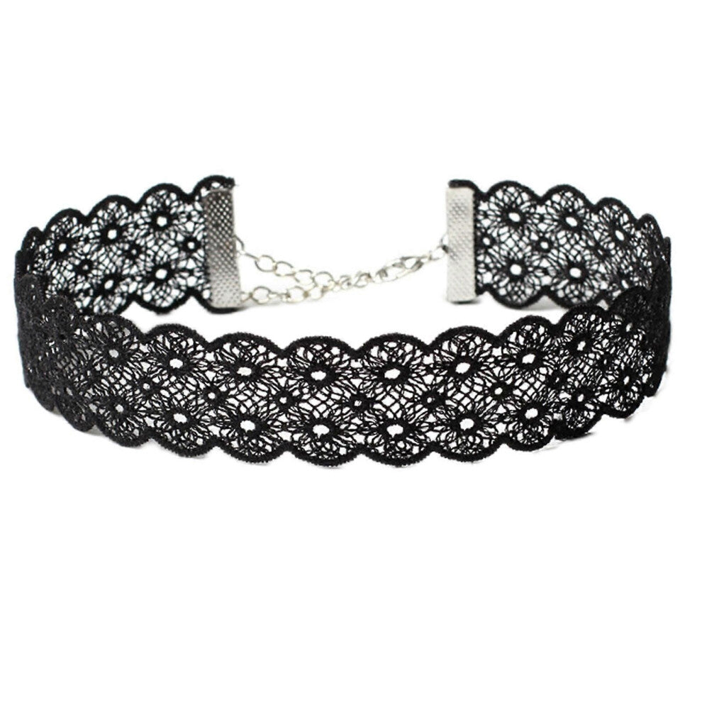 Goth Lace Choker Gothic Black Hollow Flower Tatovering Blonder Bred Lolita Choker Krage Benløkke Lårstrømpebånd