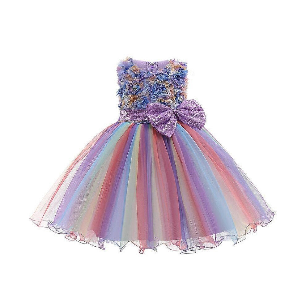 (150cm-Rosa)Jente Prinsessekjole Rosa Lilla Lyseblå Ermeløs Pettisksirt Sløyfe Mesh Evening Dress