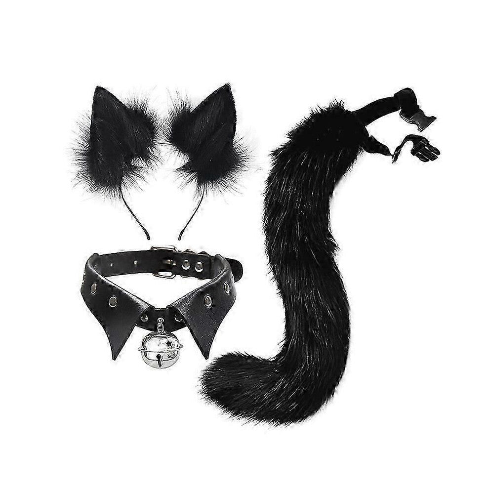 (A 1)Gotisk punk fuskepels revehale Katt Wolf Cosplay Sett Plysj Fluffy Potehansker Krage