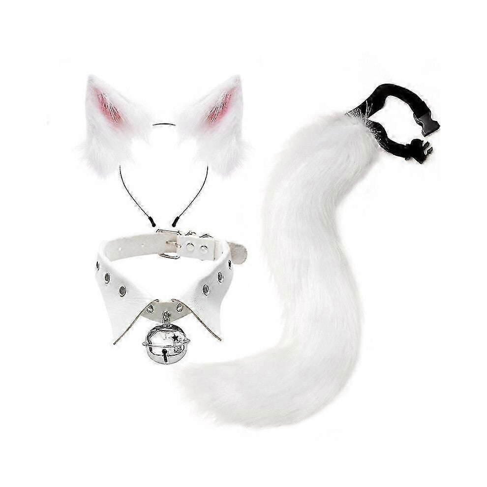 (A 2)Gotisk punk fuskepels revehale Katt Wolf Cosplay Sett Plysj Fluffy Potehansker Krage