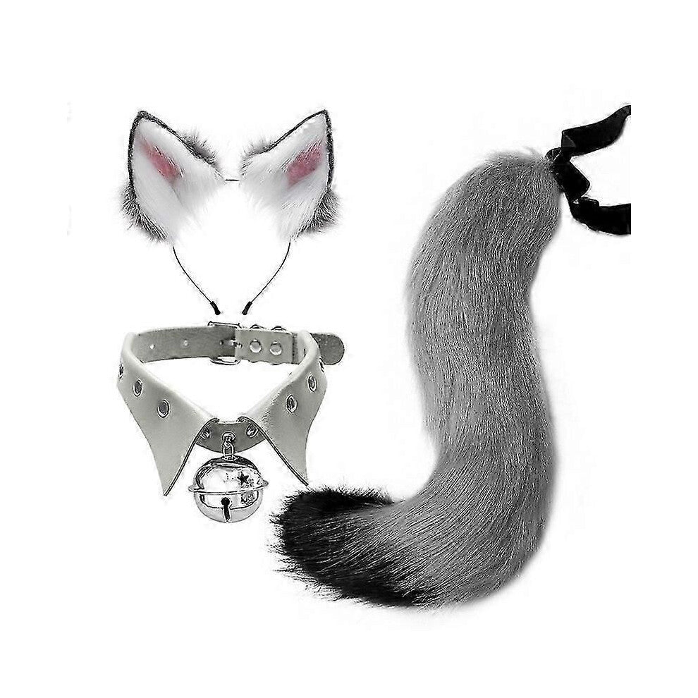(A 3)Gotisk punk fuskepels revehale katt ulv cosplay sett plysj fluffy potehansker krage